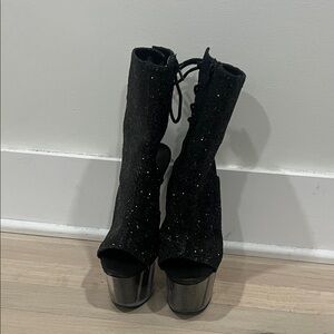 Black Glitter Platform Stripper Heels